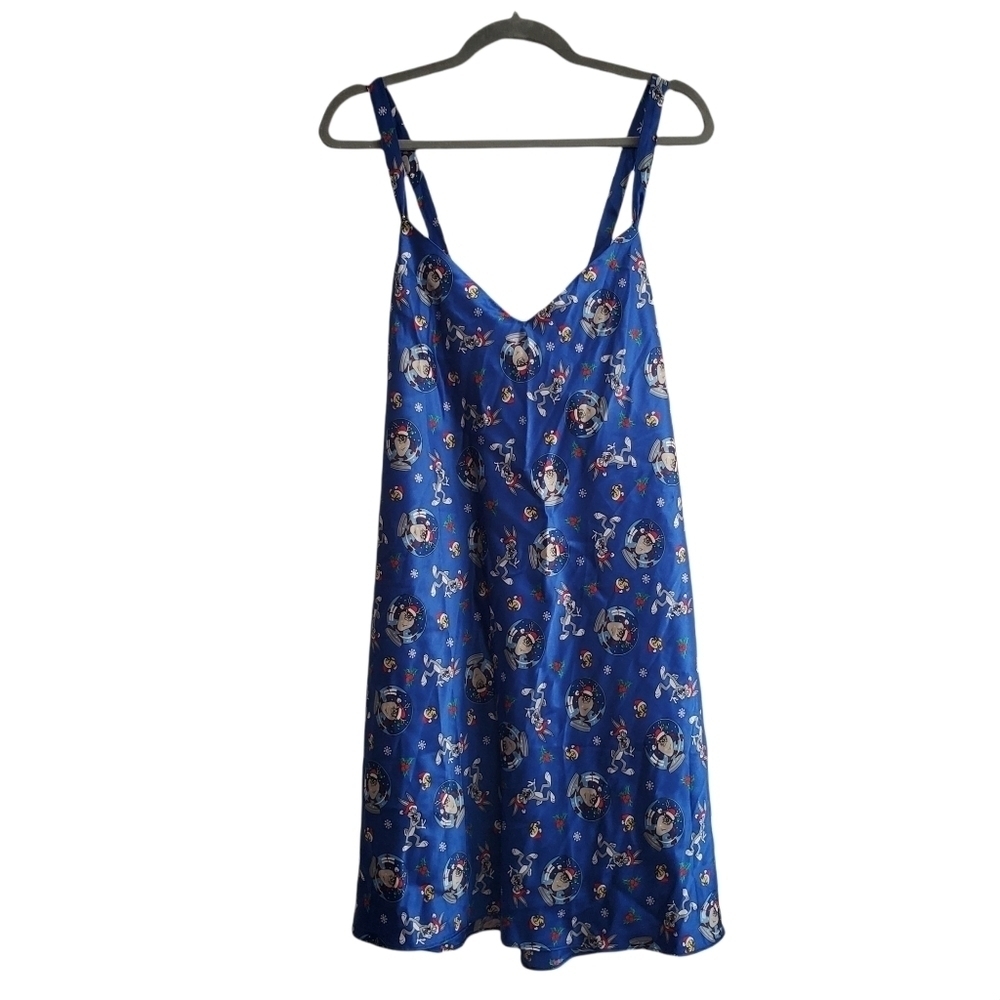 VTG Looney Tunes Blue Christmas Sleep Dress Nightgown